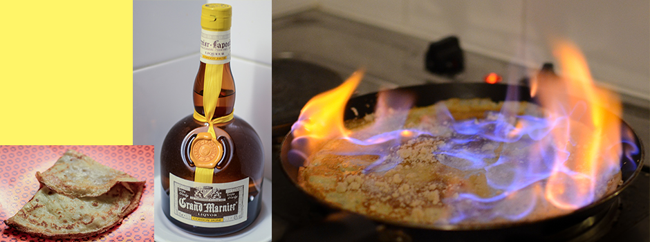 French Crepes with Orange-flavored brandy liqueur (Grand  Marnier)