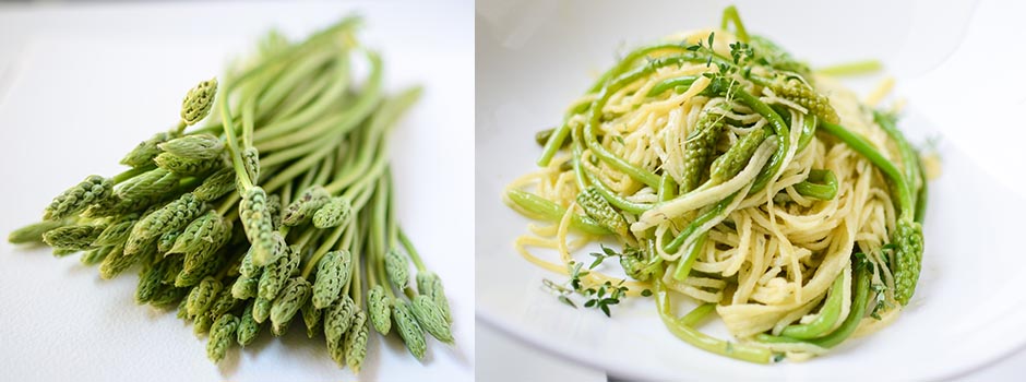 Homemade Thyme Pasta with Wild Asparagus