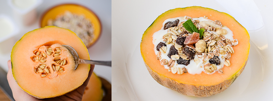 Melon with Yogurt and Muesli