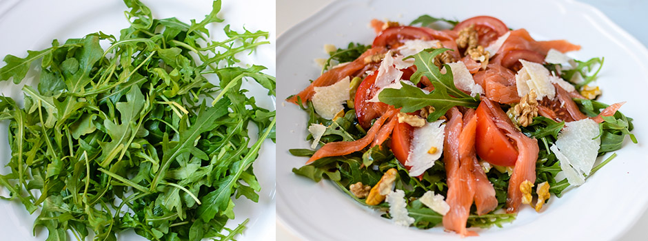 Roquette Salad with Smoked Salmon, Avocado & Walnuts